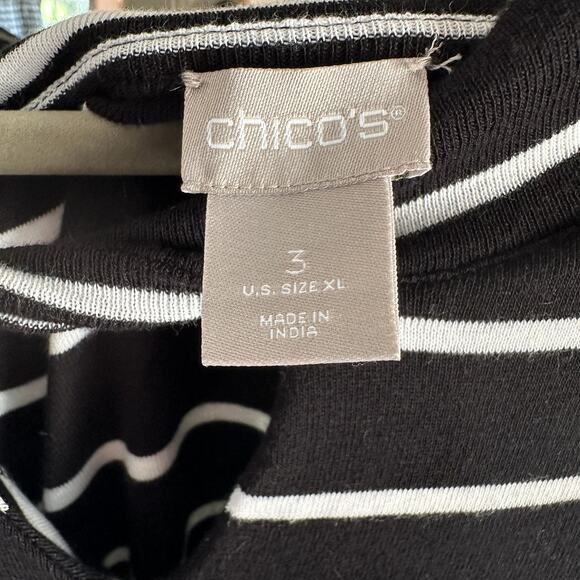 Chico’s Size 3 XL Black White Stripe Cotton Top Casual Work Travel - Picture 6 of 7